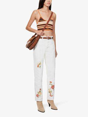 NWOT Reformation white embroidered denim butterfly floral jeans